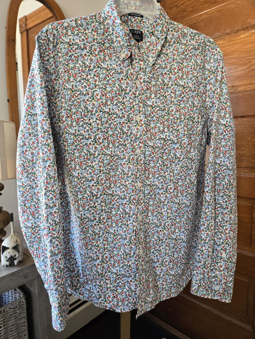 J. Crew Factory Cotton Flex-Washed Slim Umtucked Floral Dress Shirt Large